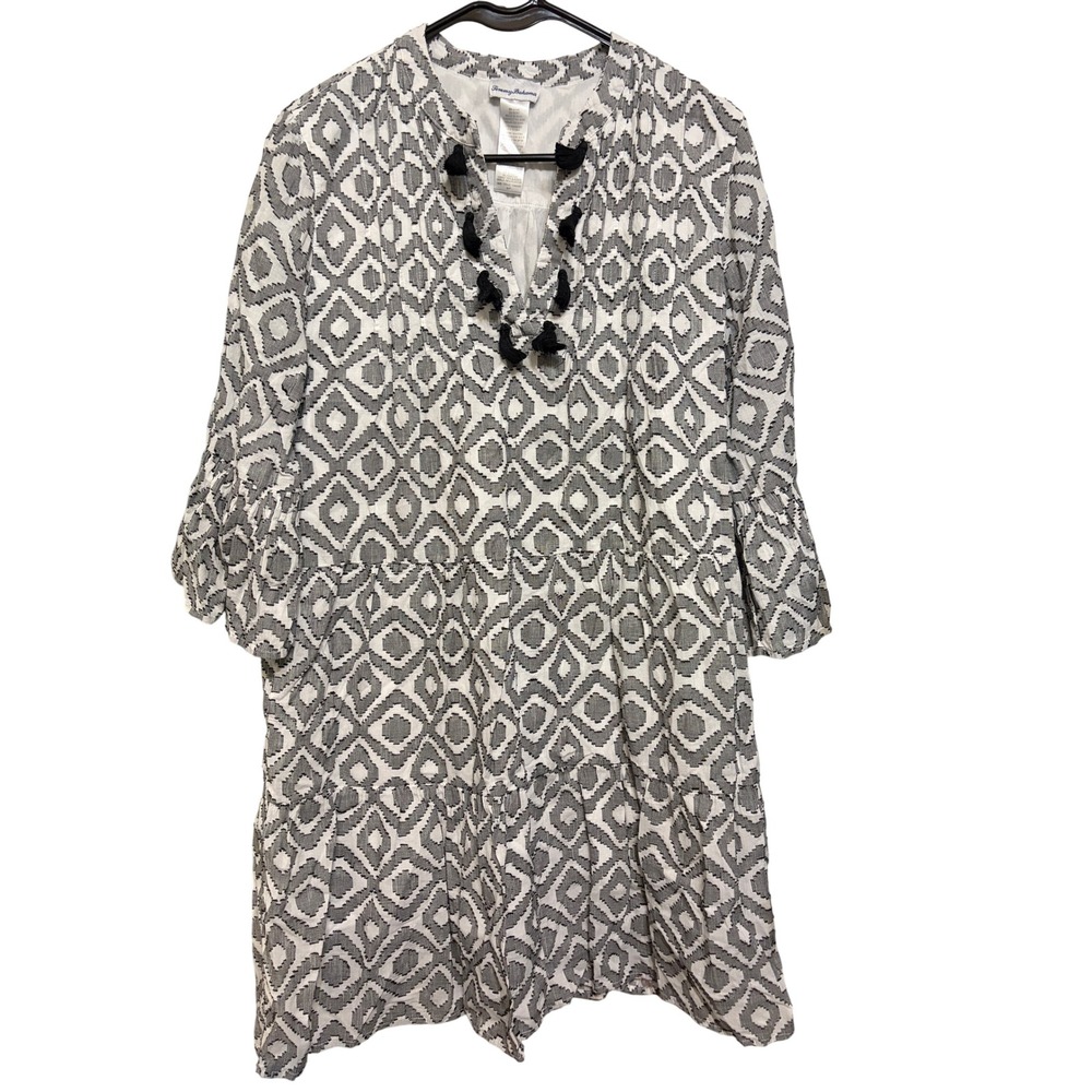 Tommy Bahama Black White Geometric Tassel Tiered Mini Dress Small $138 Cruise